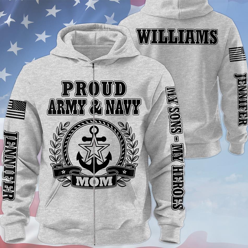 Proud Military Mom My Sons My Heroes Custom All Over Print Shirt Hoodie Gift For Mom Dad Grandma Family Members H2511 Trna