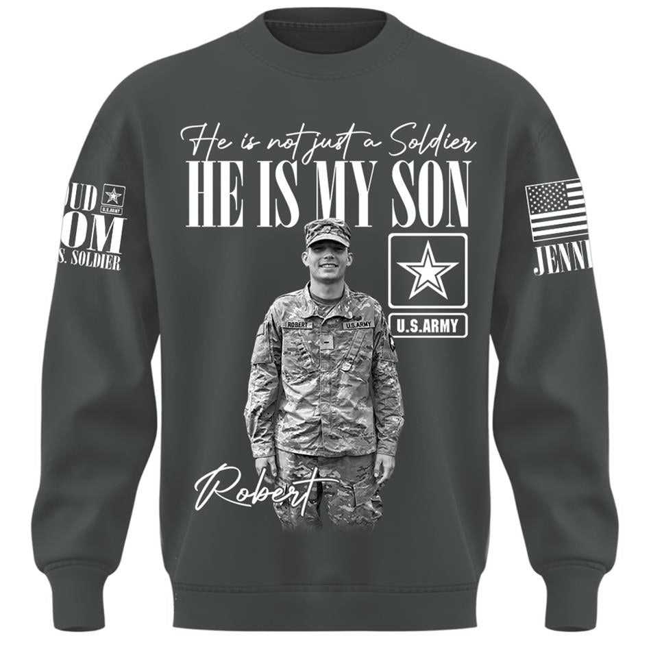 Personalized Vintage He Is Not Just A Soldier He Is My Son Custom Photos Retro Bootleg Shirt For Military Mom Sister Grandma H2511 Trna
