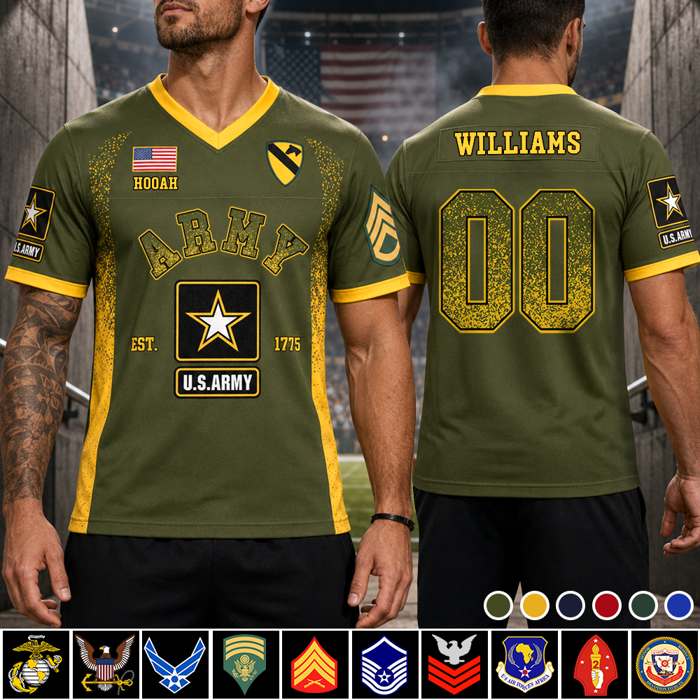 US Military Football Jersey Drift-Fashion Custom All Branches Rank Division Name For Military Retirement Veteran Dad Grandpa H2511 Trna