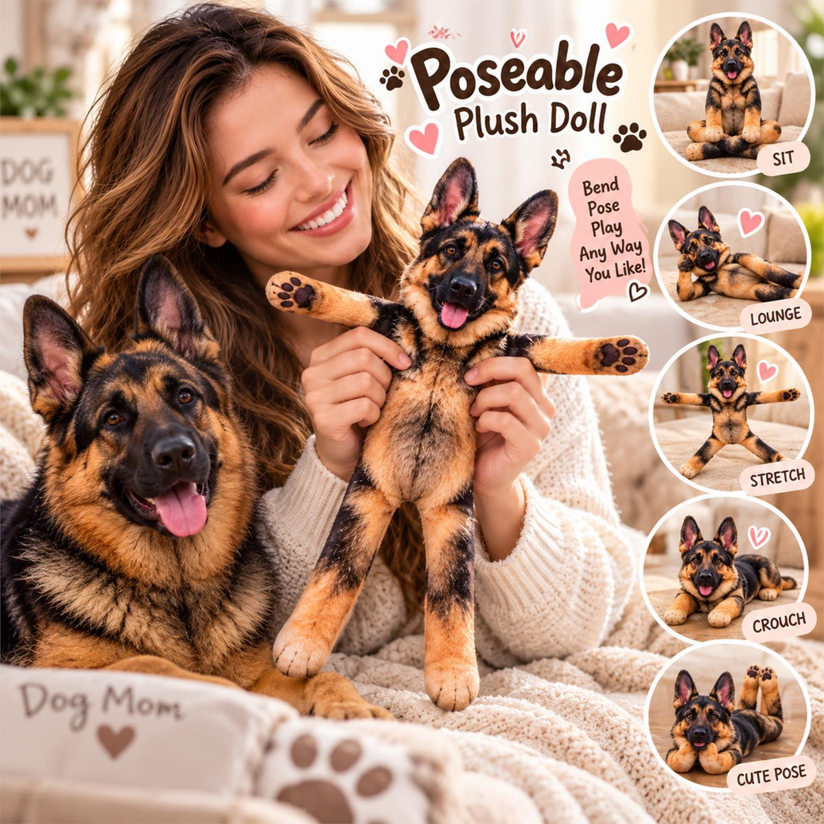 Personalized German Shepherd Photo Pet Squishy Toy Poseable Plush Doll, Funny Gift For Dog Mom, Dad, Cat Lover T1807 Hv01 TL06