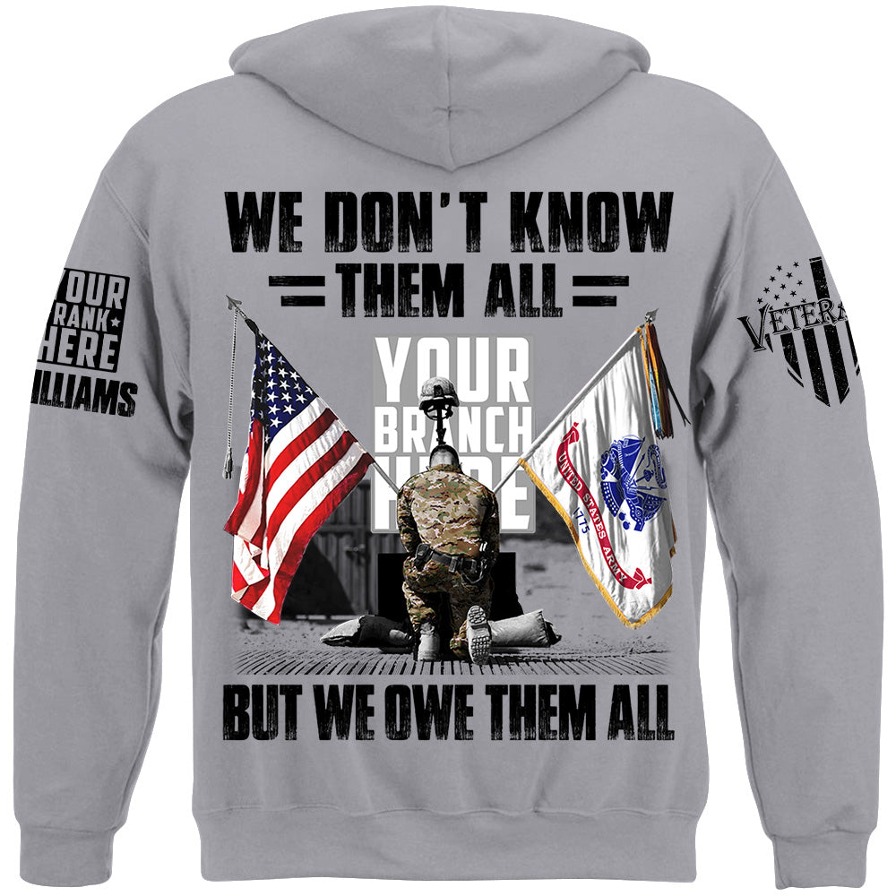 US Veteran Memorial Day All Branches Custom Rank We Don't Know Them All But We Owe Them All Personalized Shirt For Veteran H2511