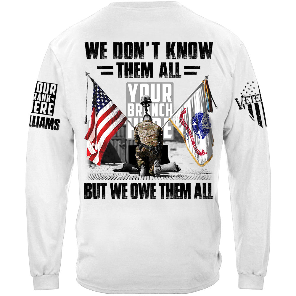 US Veteran Memorial Day All Branches Custom Rank We Don't Know Them All But We Owe Them All Personalized Shirt For Veteran H2511