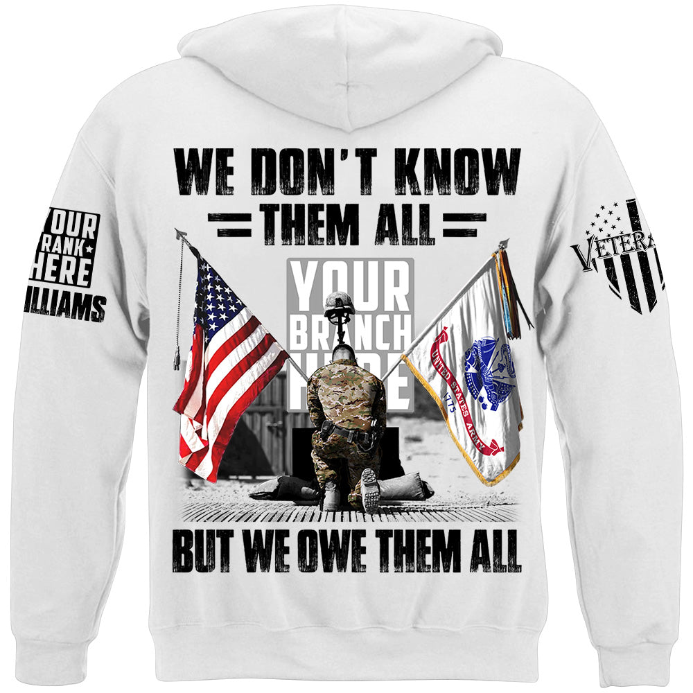 US Veteran Memorial Day All Branches Custom Rank We Don't Know Them All But We Owe Them All Personalized Shirt For Veteran H2511