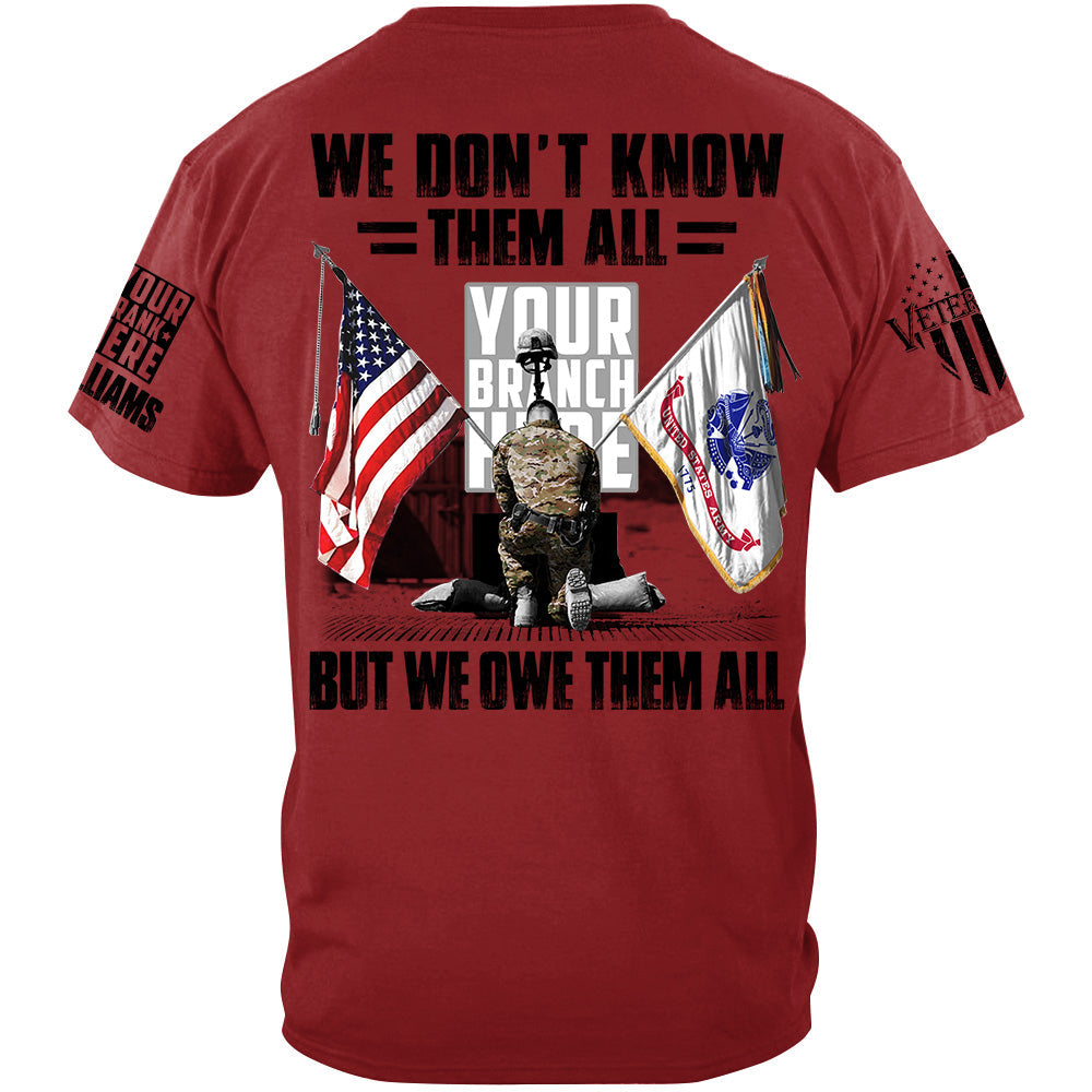 US Veteran Memorial Day All Branches Custom Rank We Don't Know Them All But We Owe Them All Personalized Shirt For Veteran H2511