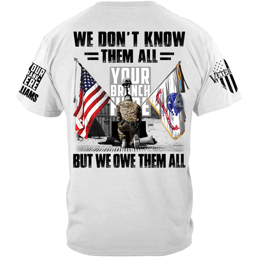 US Veteran Memorial Day All Branches Custom Rank We Don't Know Them All But We Owe Them All Personalized Shirt For Veteran H2511