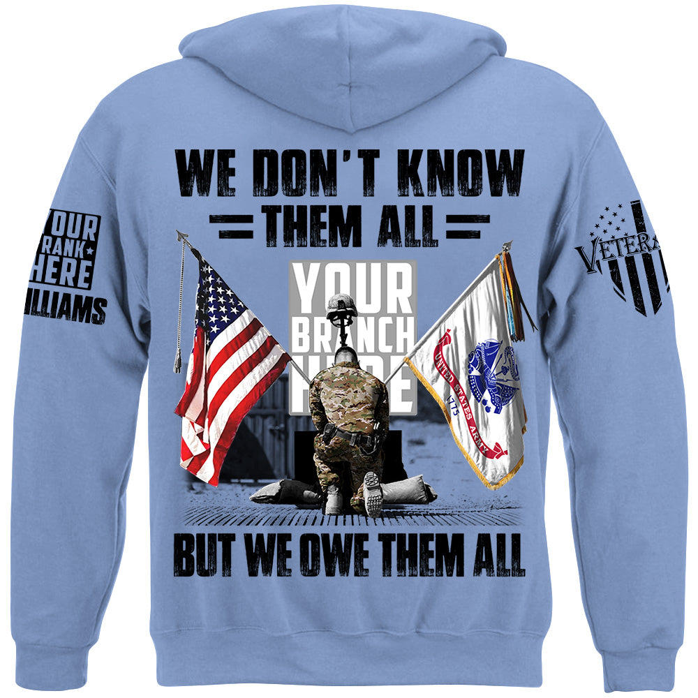 US Veteran Memorial Day All Branches Custom Rank We Don't Know Them All But We Owe Them All Personalized Shirt For Veteran H2511