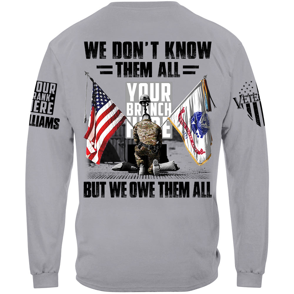 US Veteran Memorial Day All Branches Custom Rank We Don't Know Them All But We Owe Them All Personalized Shirt For Veteran H2511
