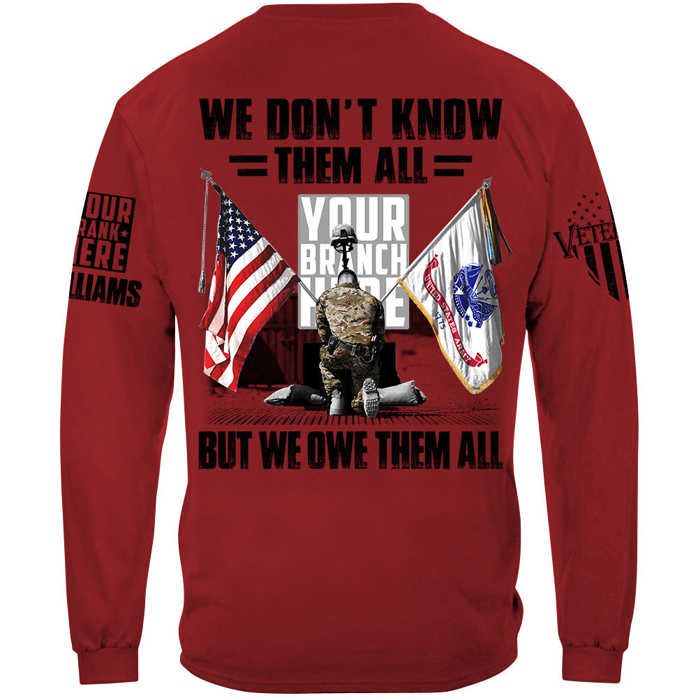 US Veteran Memorial Day All Branches Custom Rank We Don't Know Them All But We Owe Them All Personalized Shirt For Veteran H2511