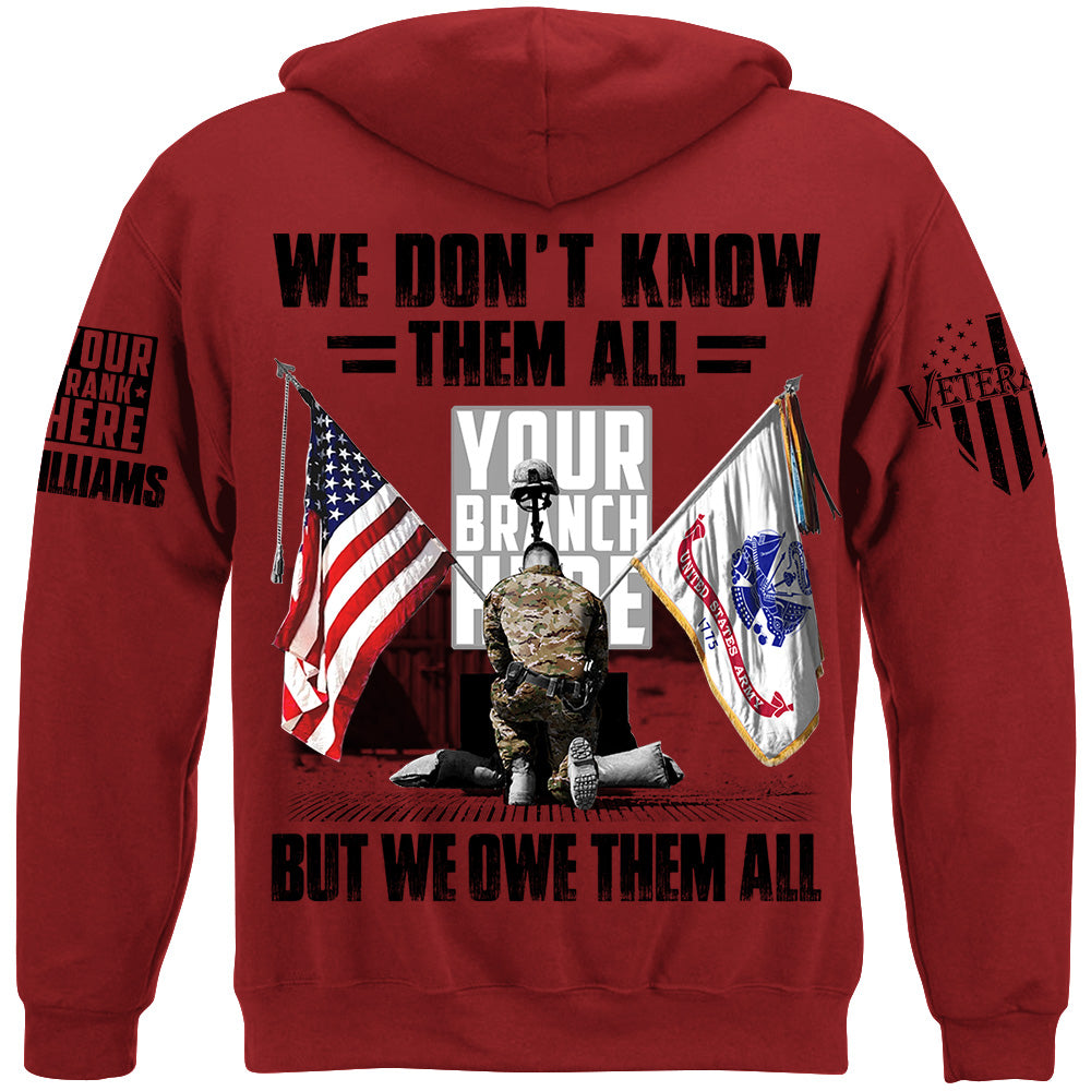 US Veteran Memorial Day All Branches Custom Rank We Don't Know Them All But We Owe Them All Personalized Shirt For Veteran H2511