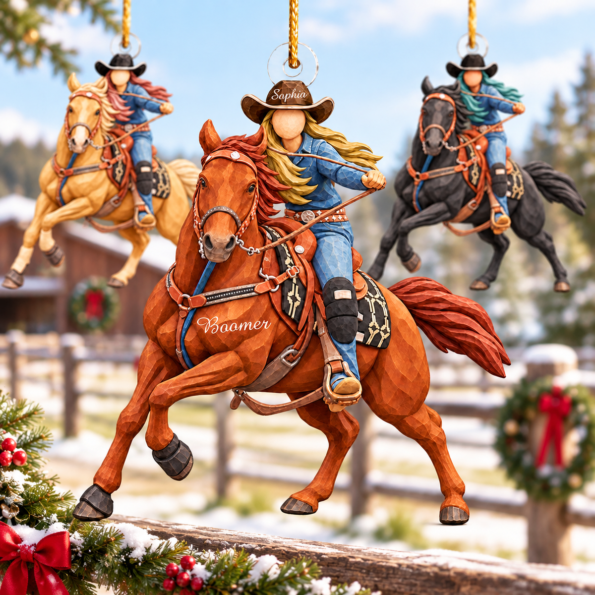 Custom Ornament Gift For Cowboys - Personalized Photo Ornament Gift For Horse Lovers - Christmas Cowgirls Ornament (Girl) VH01