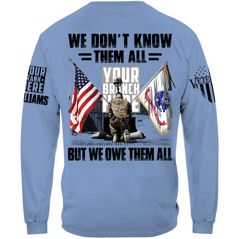 US Veteran Memorial Day All Branches Custom Rank We Don't Know Them All But We Owe Them All Personalized Shirt For Veteran H2511