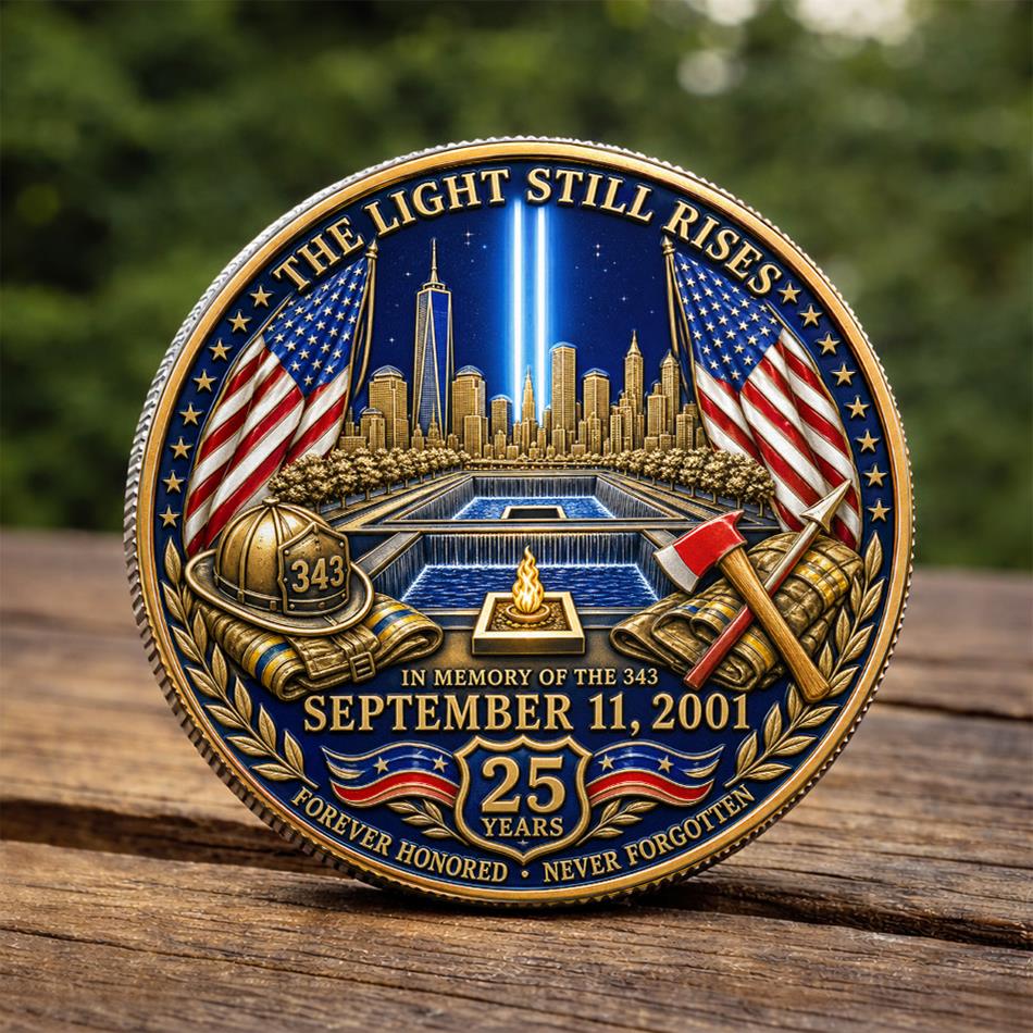 The Light Still Rises In Memory Of The 343 911 25 Years Never Foget Coin For Firefighter H2511 Trna