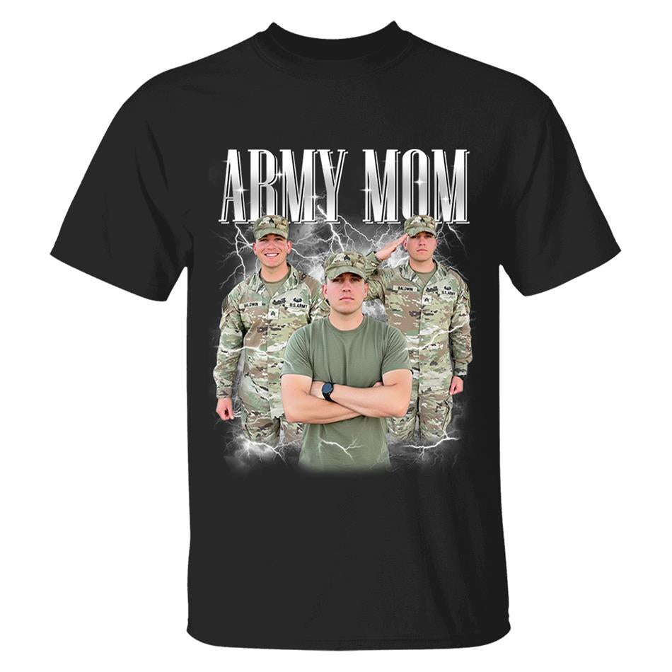 Proud Army Mom Custom Bootleg Shirt 90s Vintage Bootleg Custom Photo Shirt For US Military Family Members H2511