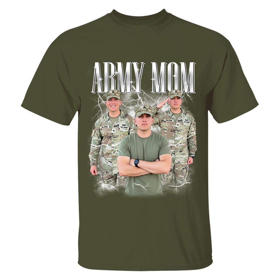 Proud Army Mom Custom Bootleg Shirt 90s Vintage Bootleg Custom Photo Shirt For US Military Family Members H2511