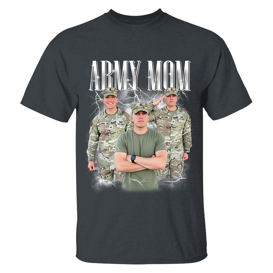 Proud Army Mom Custom Bootleg Shirt 90s Vintage Bootleg Custom Photo Shirt For US Military Family Members H2511