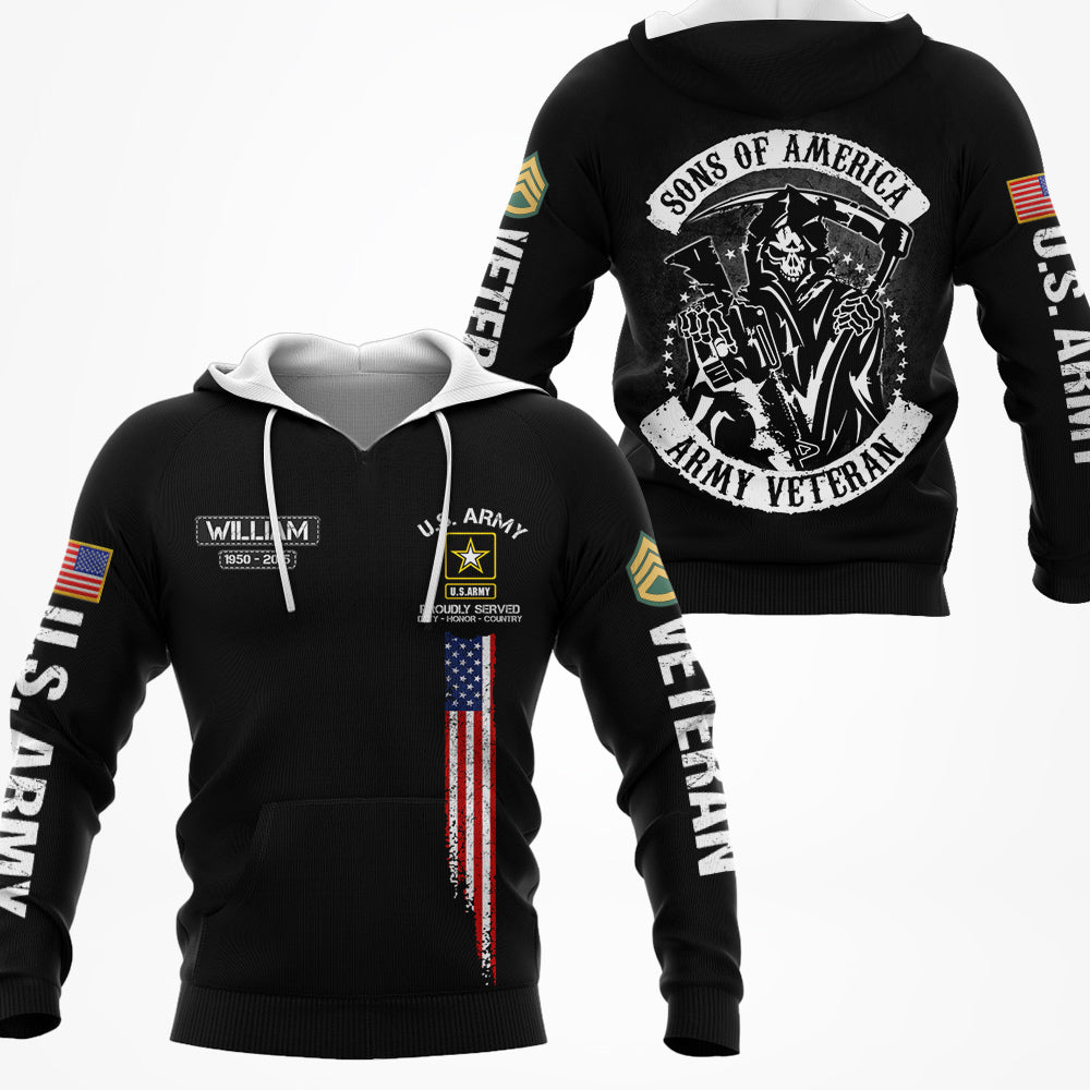Skull Sons Of America US Veteran Personalized All Over Print Shirt For Veteran Dad Grandpa H2511