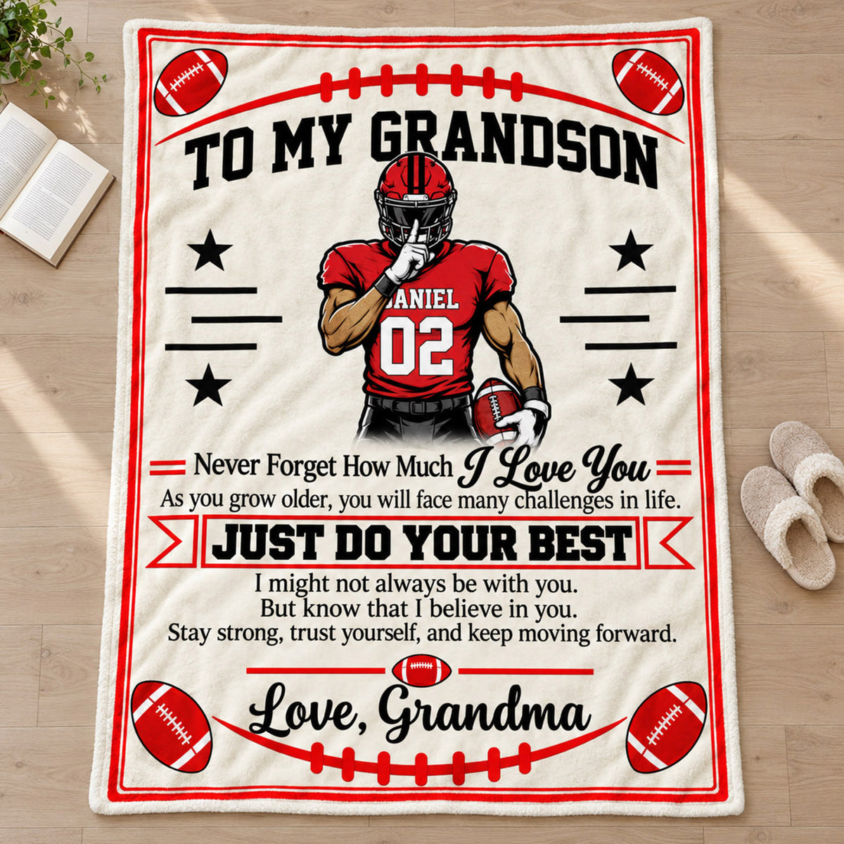 Personalized Football Blanket for Grandson, Custom Name & Number Football Player Throw Blanket,Gift from Grandma Na02 Nh00 KL07