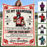 Personalized Football Blanket for Grandson, Custom Name & Number Football Player Throw Blanket,Gift from Grandma Na02 Nh00 KL07