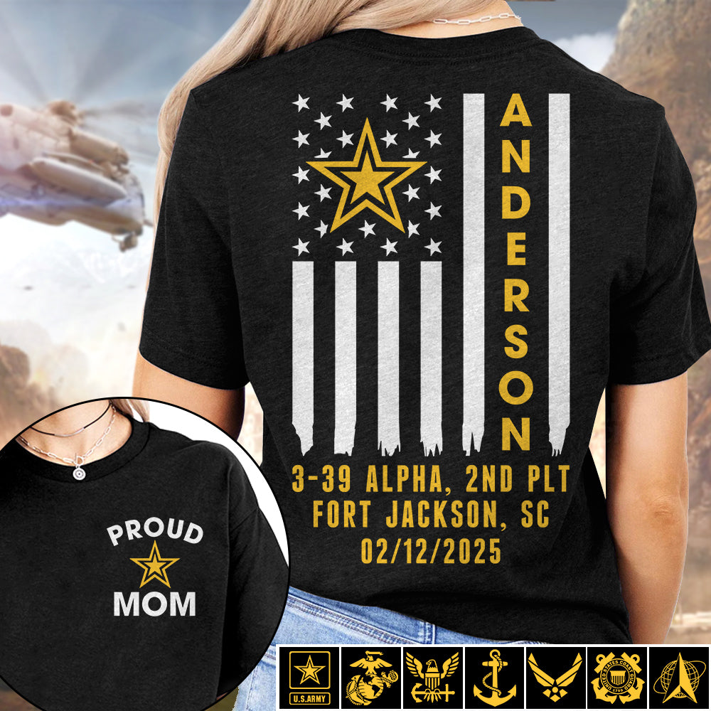 Family Bootcamp Graduation Personalized Shirts For Army Family Boot Camp Graduation Shirts, Flag with Soldier Name H2511 Trna