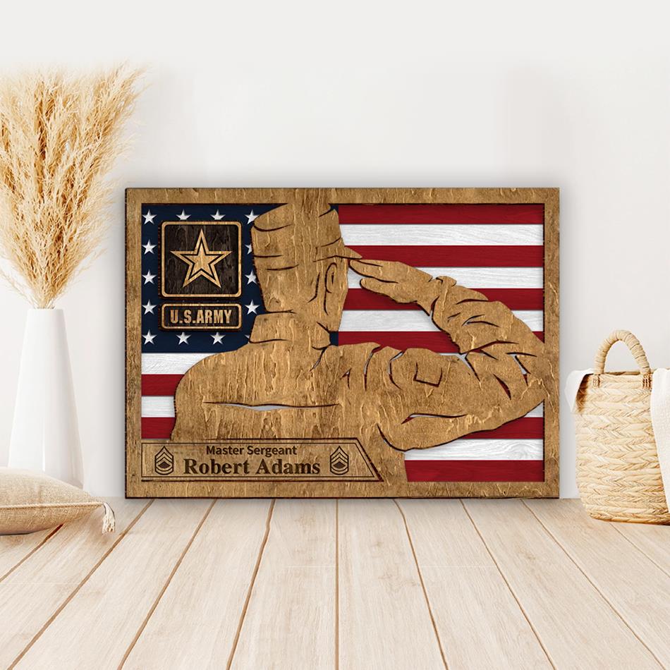 Custom Wooden Plaque Sign For Military Soldier Saluting American Flag Plaque Sign Gift For Military Family Veteran Gift H2511