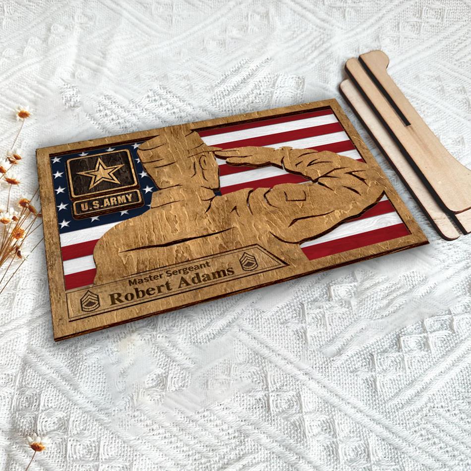 Custom Wooden Plaque Sign For Military Soldier Saluting American Flag Plaque Sign Gift For Military Family Veteran Gift H2511