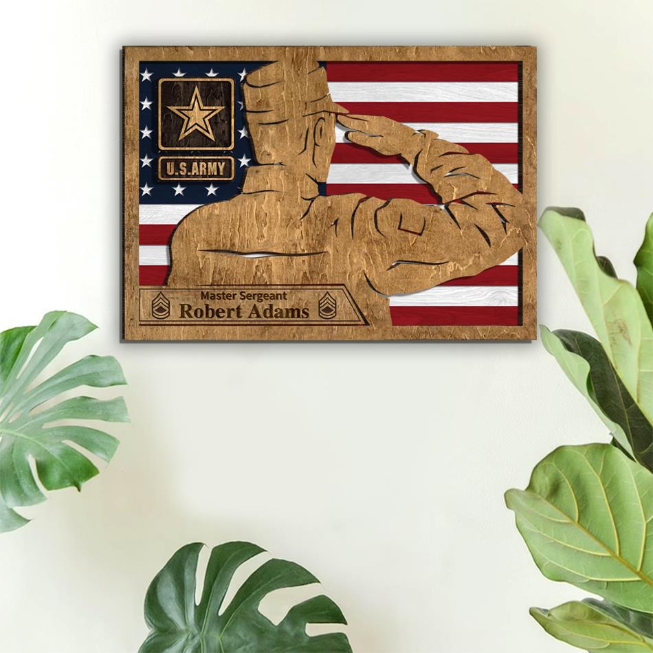 Custom Wooden Plaque Sign For Military Soldier Saluting American Flag Plaque Sign Gift For Military Family Veteran Gift H2511
