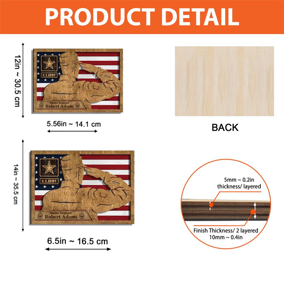 Custom Wooden Plaque Sign For Military Soldier Saluting American Flag Plaque Sign Gift For Military Family Veteran Gift H2511