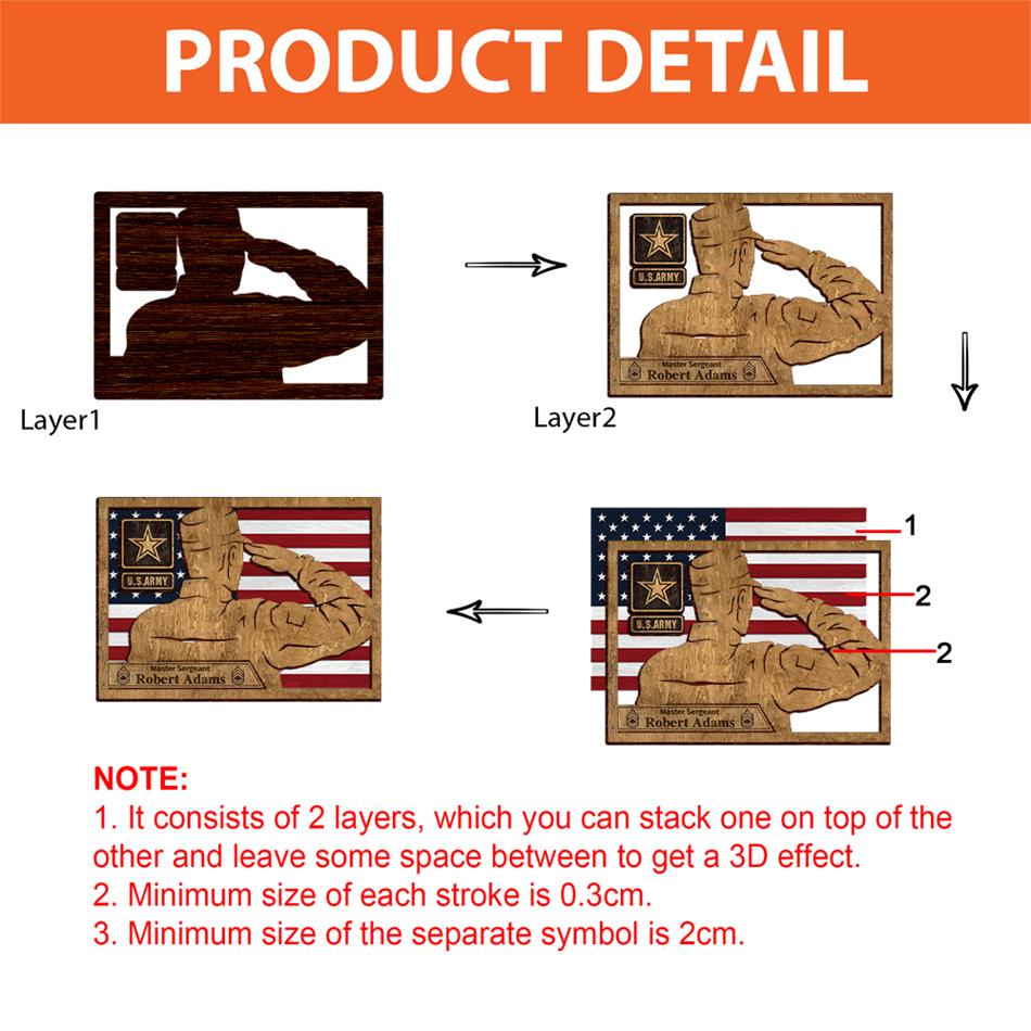 Custom Wooden Plaque Sign For Military Soldier Saluting American Flag Plaque Sign Gift For Military Family Veteran Gift H2511