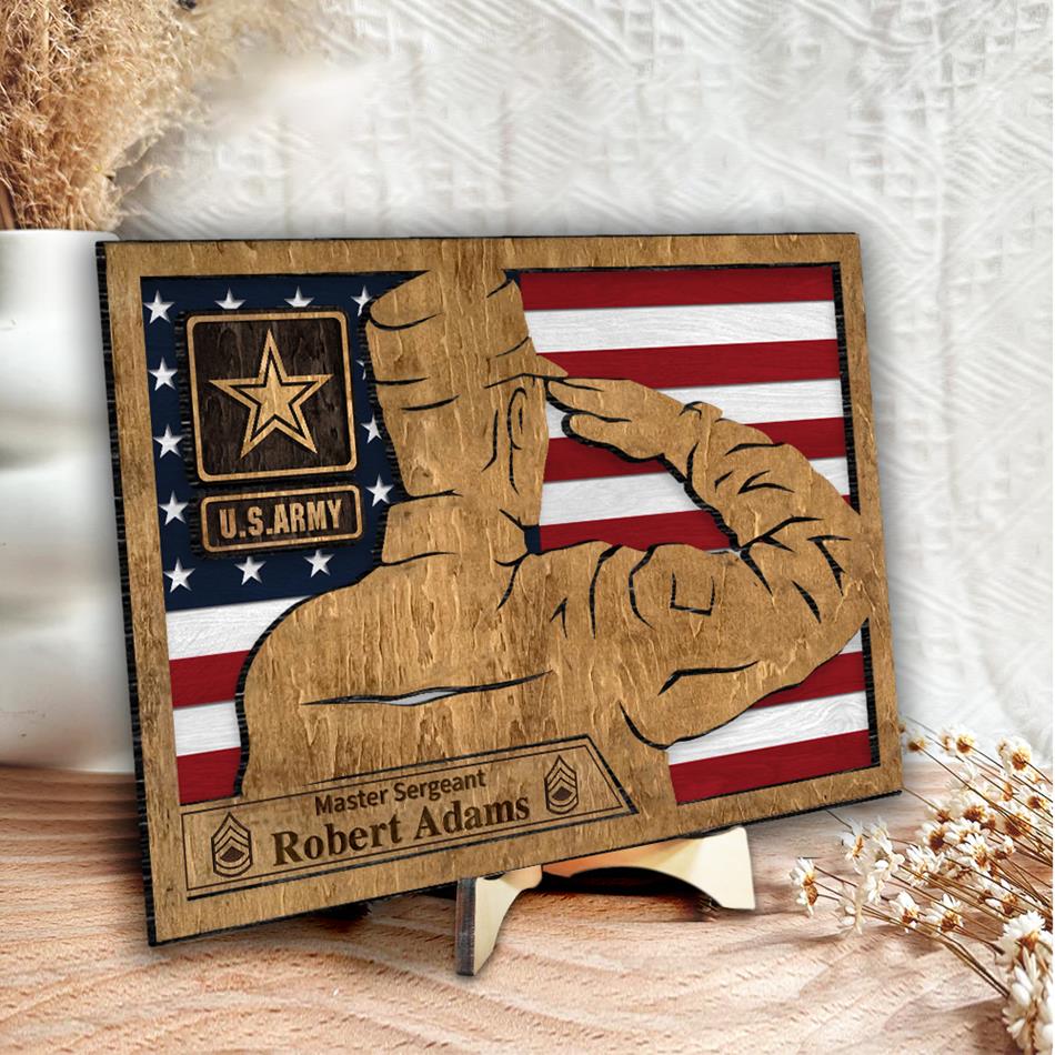 Custom Wooden Plaque Sign For Military Soldier Saluting American Flag Plaque Sign Gift For Military Family Veteran Gift H2511