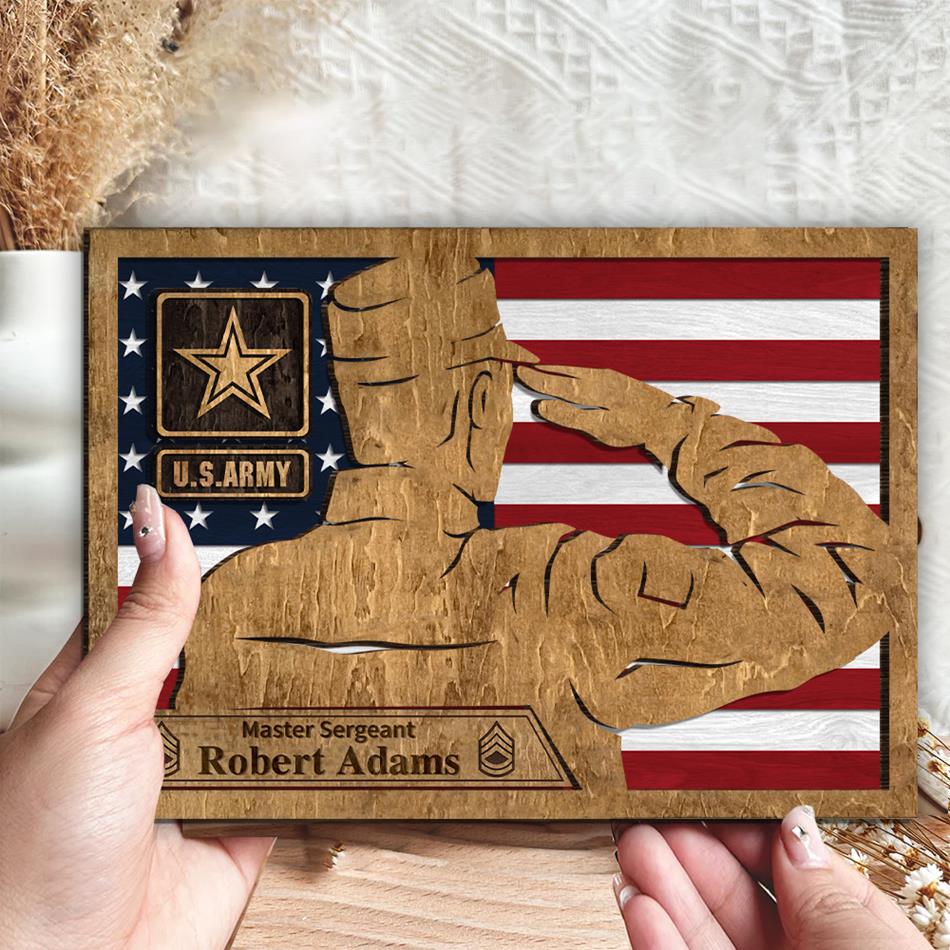 Custom Wooden Plaque Sign For Military Soldier Saluting American Flag Plaque Sign Gift For Military Family Veteran Gift H2511