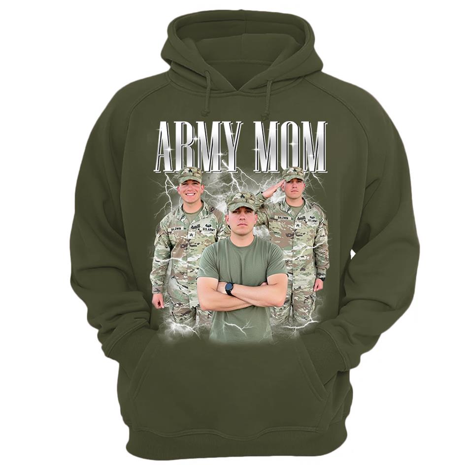Proud Army Mom Custom Bootleg Shirt 90s Vintage Bootleg Custom Photo Shirt For US Military Family Members H2511
