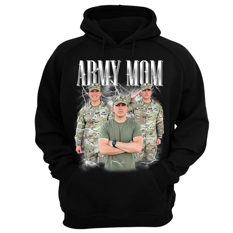 Proud Army Mom Custom Bootleg Shirt 90s Vintage Bootleg Custom Photo Shirt For US Military Family Members H2511
