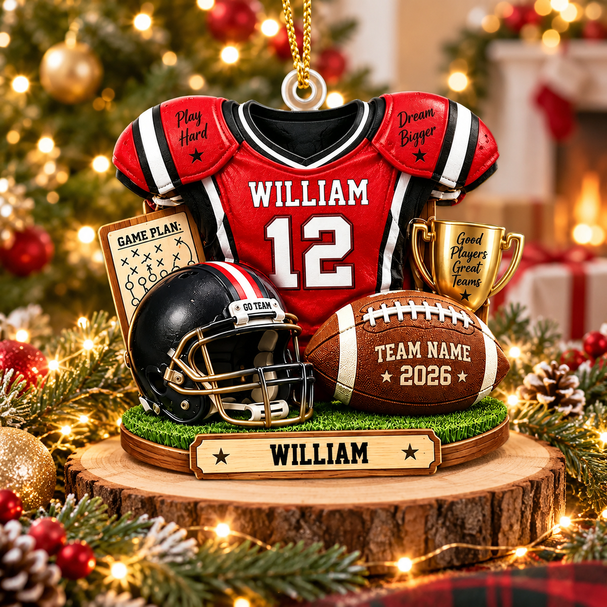 Personalized Football Ornament 2026, Custom Jersey & Helmet Keepsake Vr2 T24