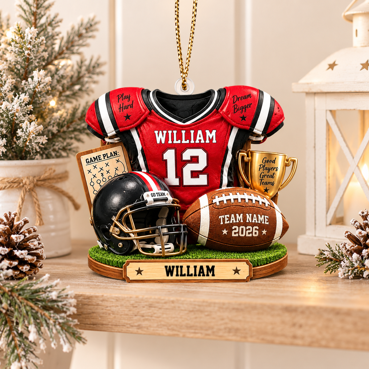 Personalized Football Ornament 2026, Custom Jersey & Helmet Keepsake Vr2 T24