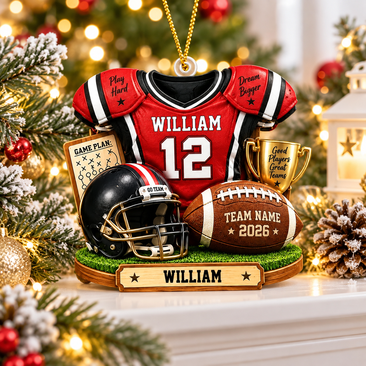 Personalized Football Ornament 2026, Custom Jersey & Helmet Keepsake Vr2 T24