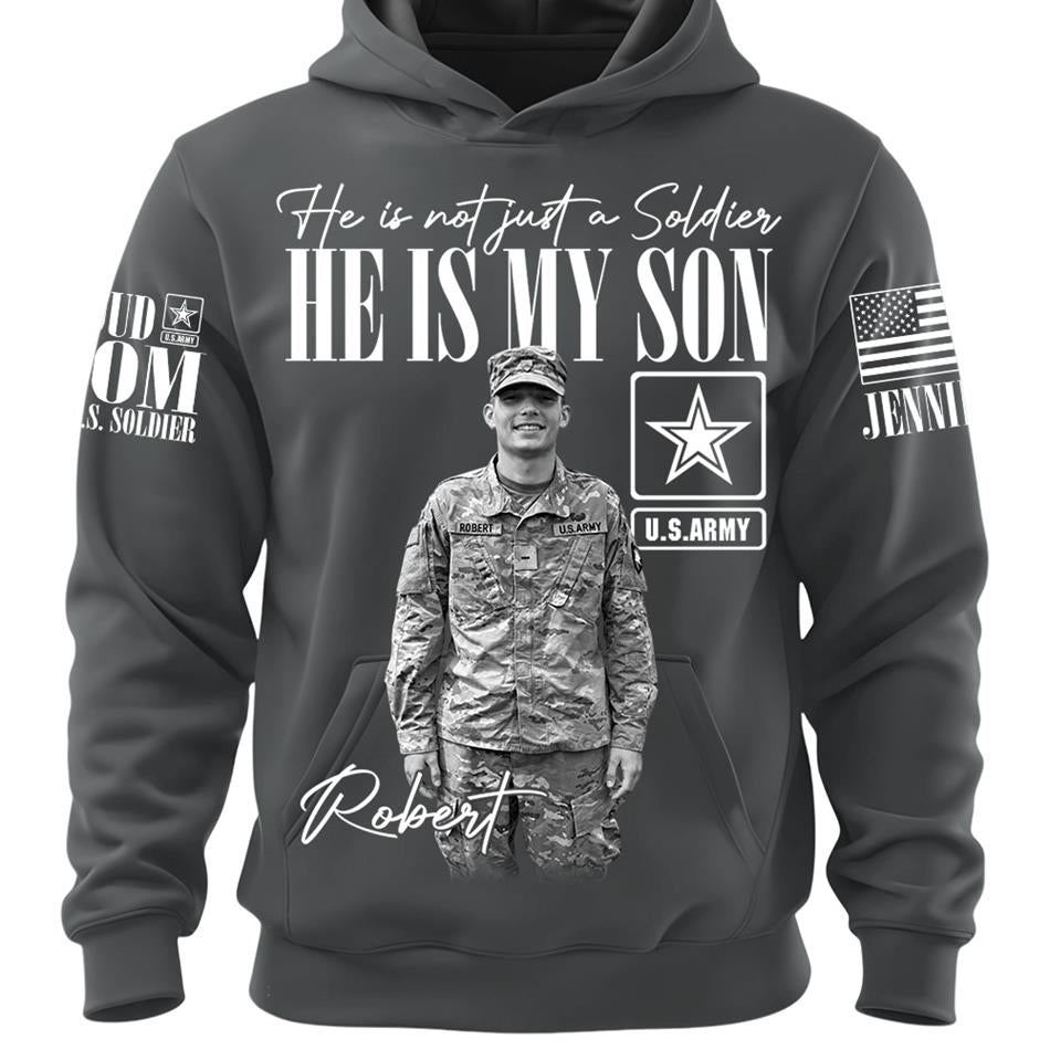 Personalized Vintage He Is Not Just A Soldier He Is My Son Custom Photos Retro Bootleg Shirt For Military Mom Sister Grandma H2511 Trna