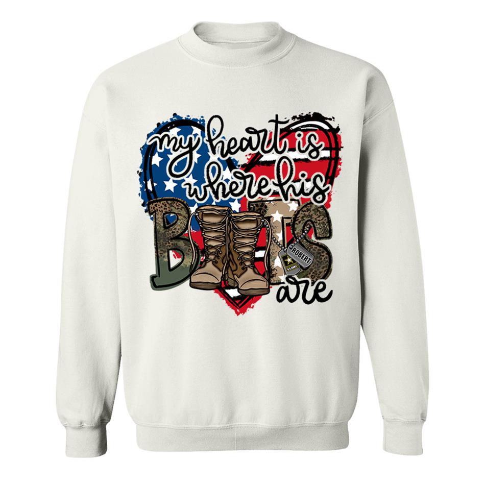 My Heart Is Where His Boots Are Custom Shirt For Military Mom Wife Sister... Family Member 4th July Shirt H2511 Trna