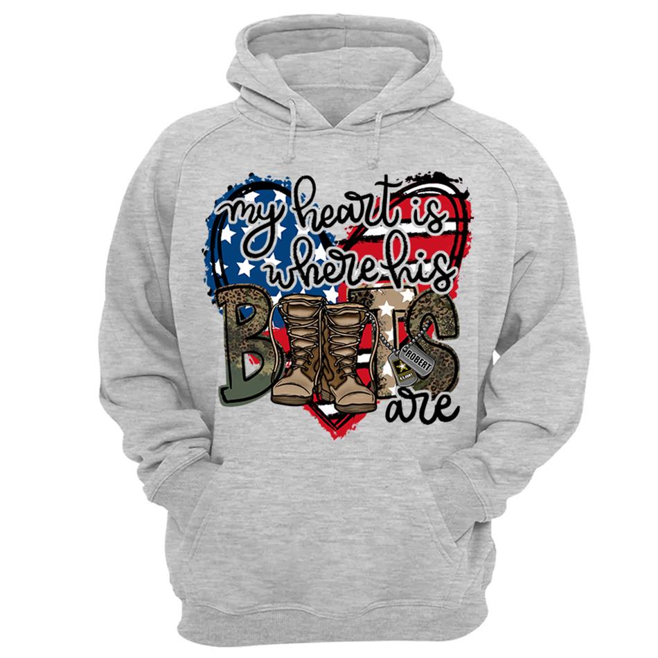 My Heart Is Where His Boots Are Custom Shirt For Military Mom Wife Sister... Family Member 4th July Shirt H2511 Trna