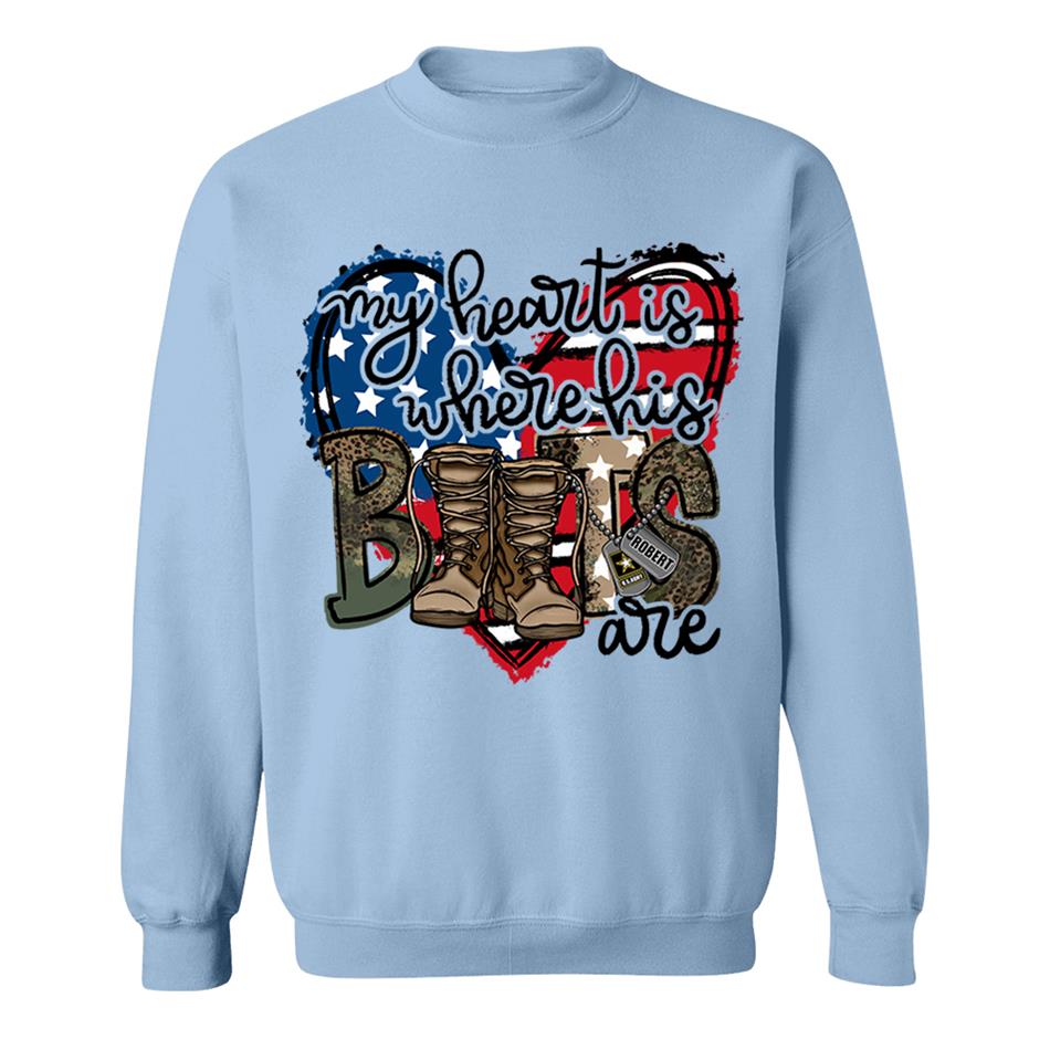 My Heart Is Where His Boots Are Custom Shirt For Military Mom Wife Sister... Family Member 4th July Shirt H2511 Trna