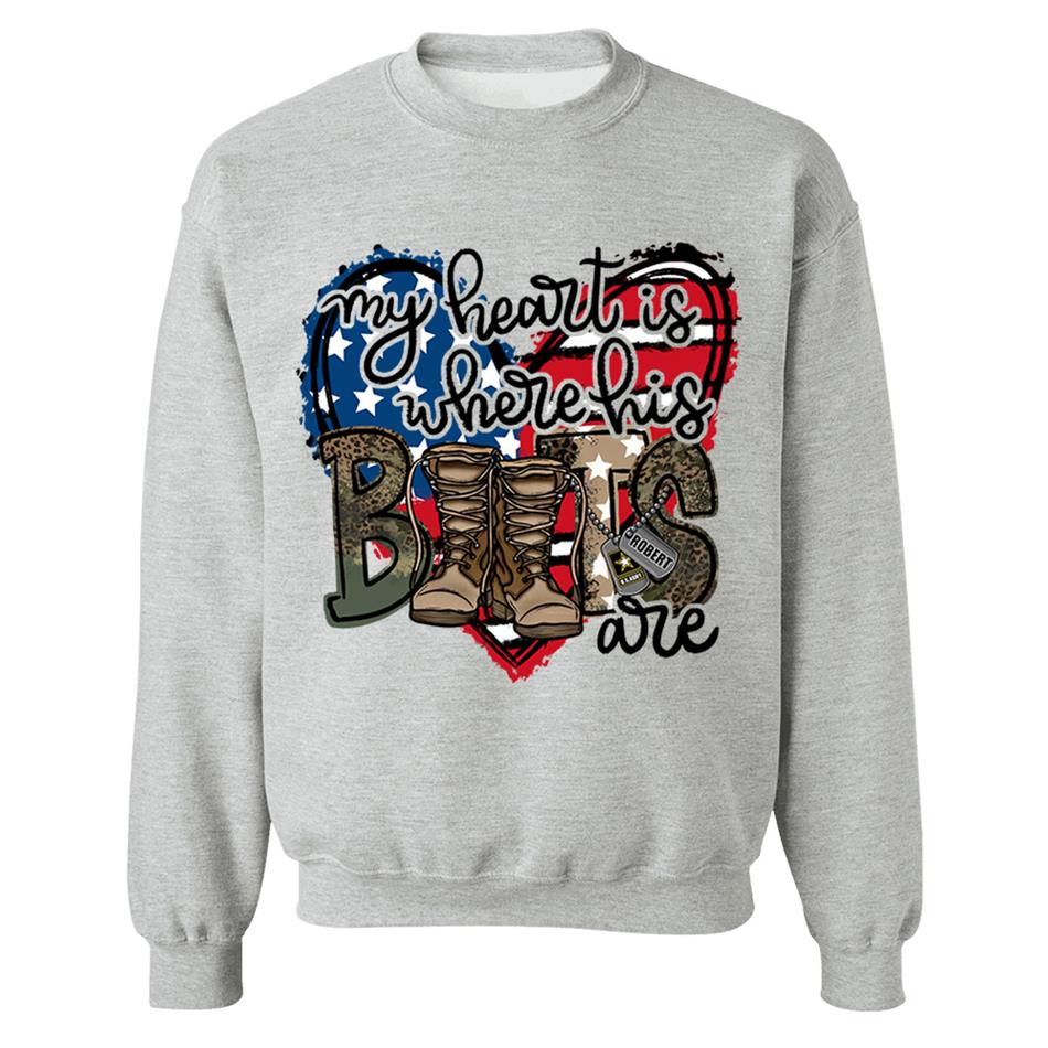 My Heart Is Where His Boots Are Custom Shirt For Military Mom Wife Sister... Family Member 4th July Shirt H2511 Trna