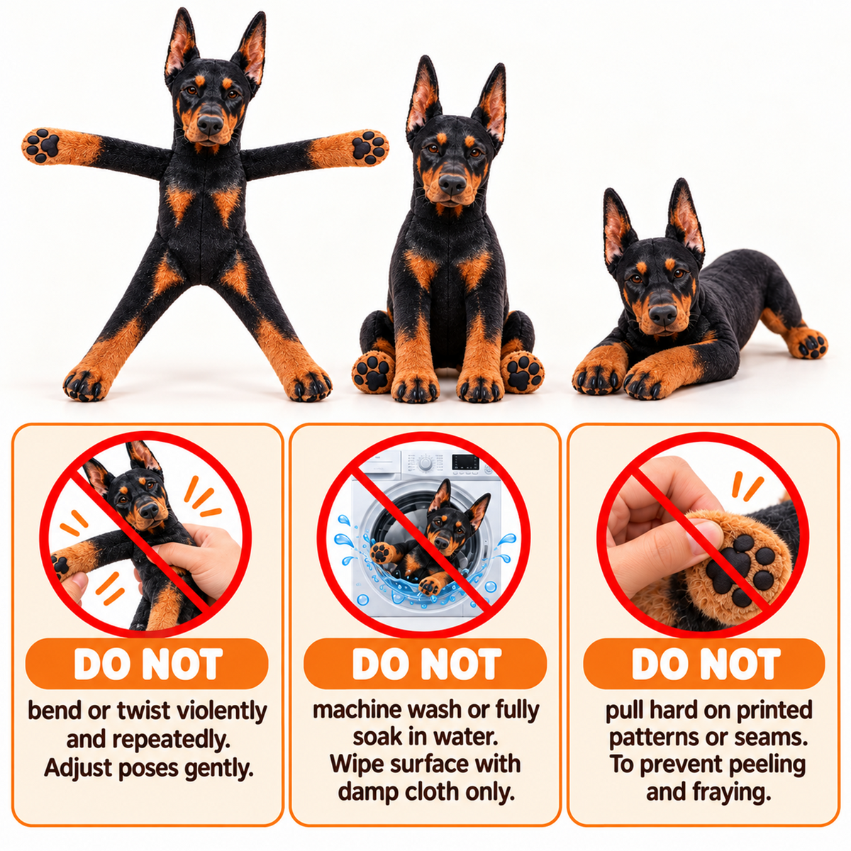 Personalized Doberman Photo Pet Squishy Toy Poseable Plush Doll, Funny Gift For Dog Mom, Dad, Pet Lover T1807 T24 TL06