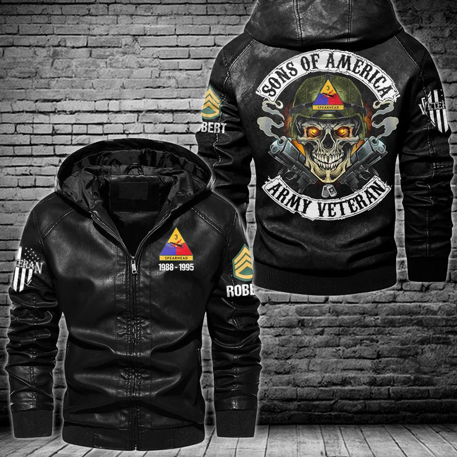 Skull Sons Of America US Army Veteran Custom Leather Jacket For Soldier Veteran H2511 Trna