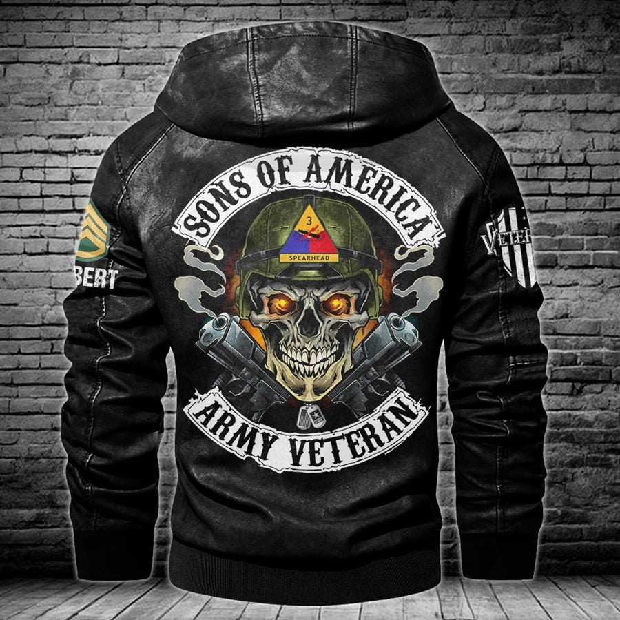 Skull Sons Of America US Army Veteran Custom Leather Jacket For Soldier Veteran H2511 Trna