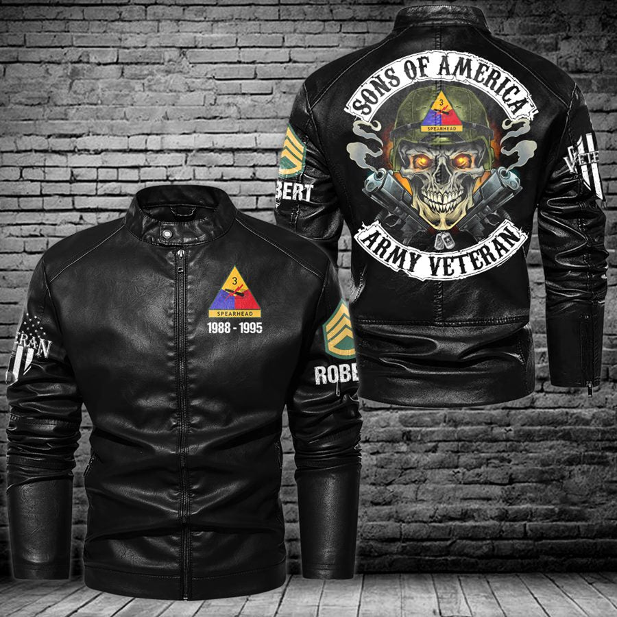 Skull Sons Of America US Army Veteran Custom Leather Jacket For Soldier Veteran H2511 Trna