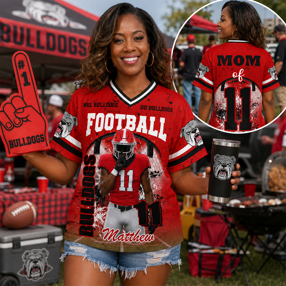 Custom Football Mom Jersey with Photo & Player Number – Personalized Game Day Shirt Hv01