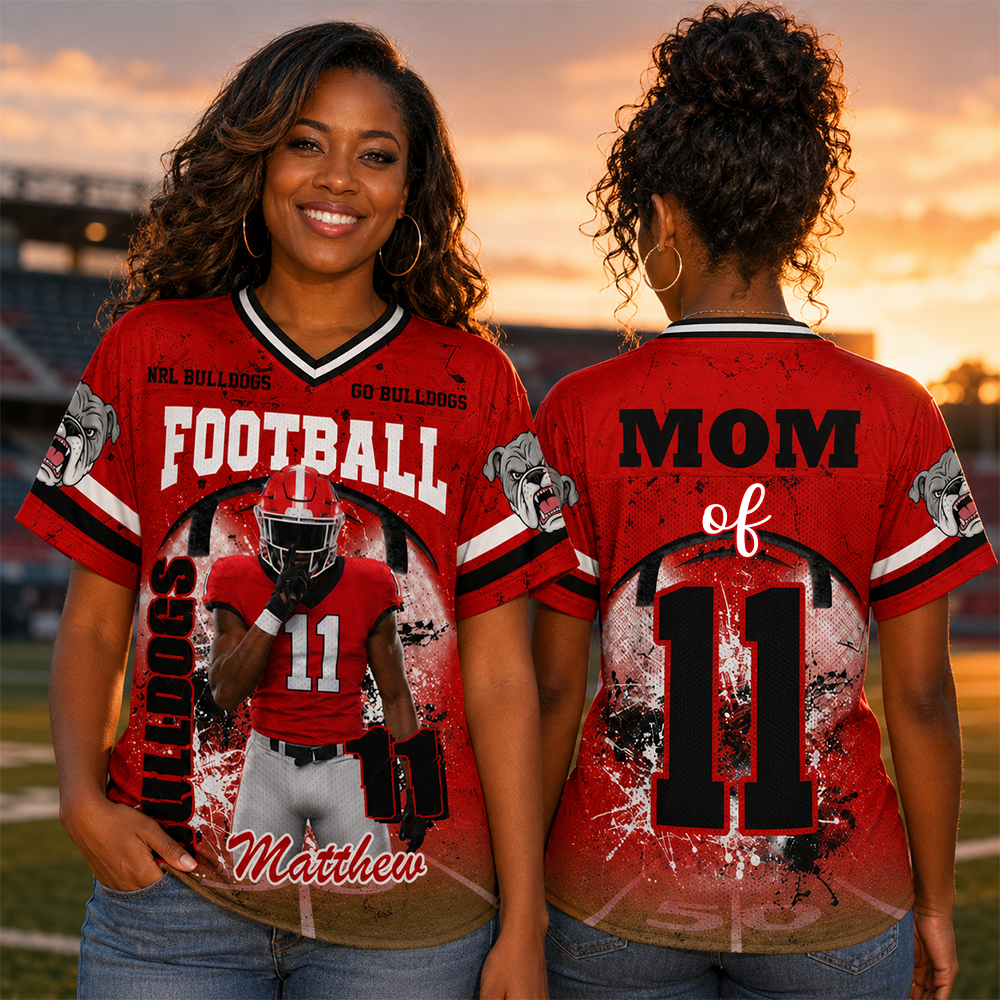 Custom Football Mom Jersey with Photo & Player Number – Personalized Game Day Shirt Hv01