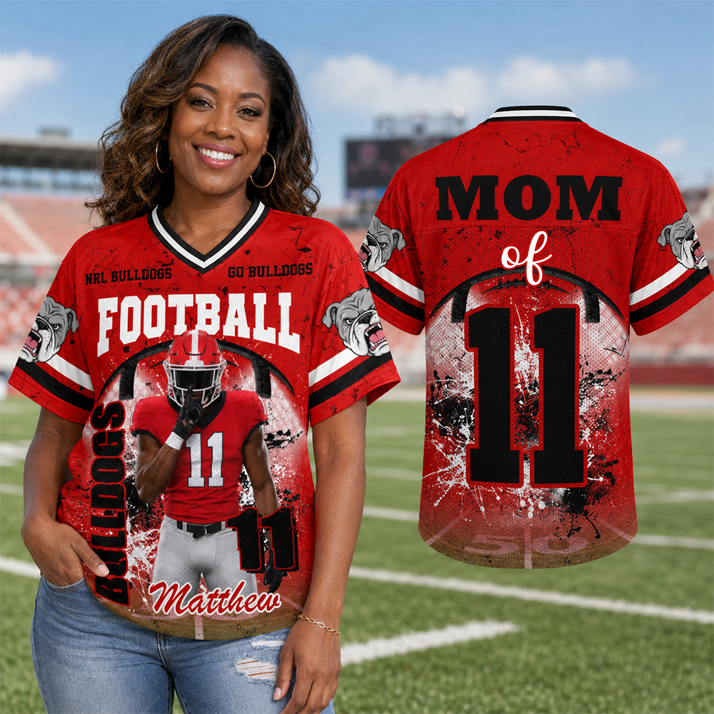 Custom Football Mom Jersey with Photo & Player Number – Personalized Game Day Shirt Hv01