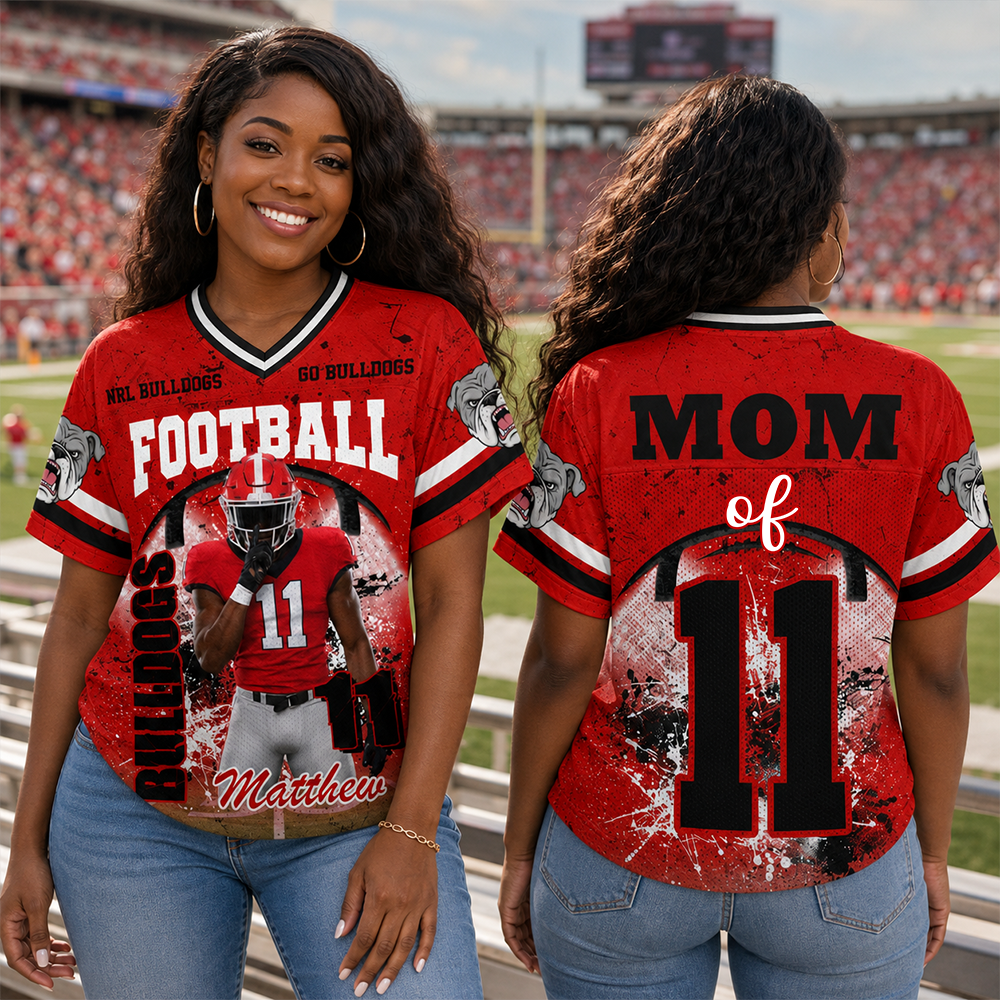 Custom Football Mom Jersey with Photo & Player Number – Personalized Game Day Shirt Hv01