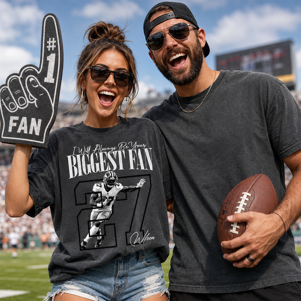 Personalized I'll Always Be Your Biggest Fan Shirt, Custom Photo Name & Number Football Player L0411 Hv01