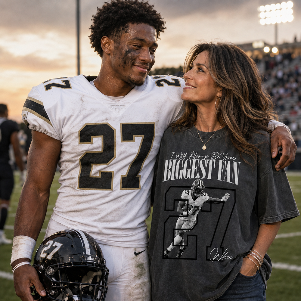 Personalized I'll Always Be Your Biggest Fan Shirt, Custom Photo Name & Number Football Player L0411 Hv01
